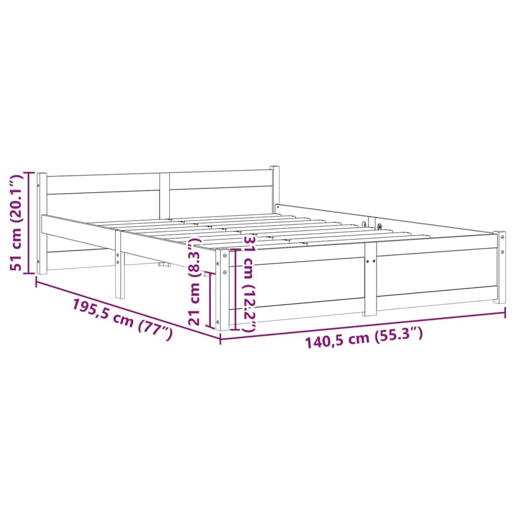 Bed Frame Honey Brown Solid Wood 137x187 cm Double Size 815022