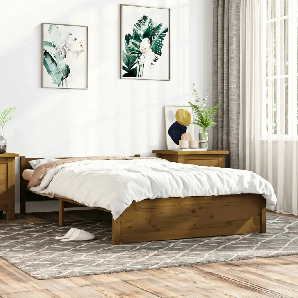 Bed Frame Honey Brown Solid Wood 137x187 cm Double Size 815022