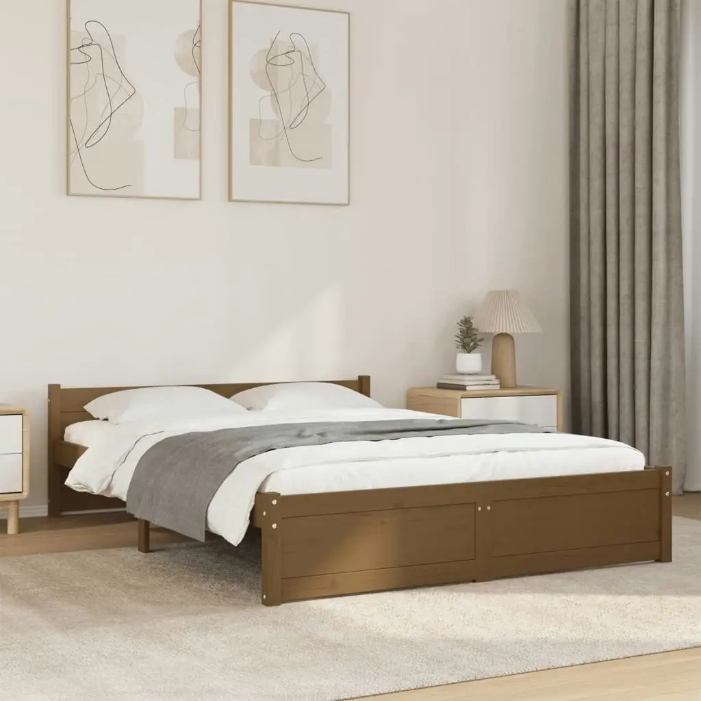 Bed Frame Honey Brown Solid Wood 137x187 cm Double Size 815022