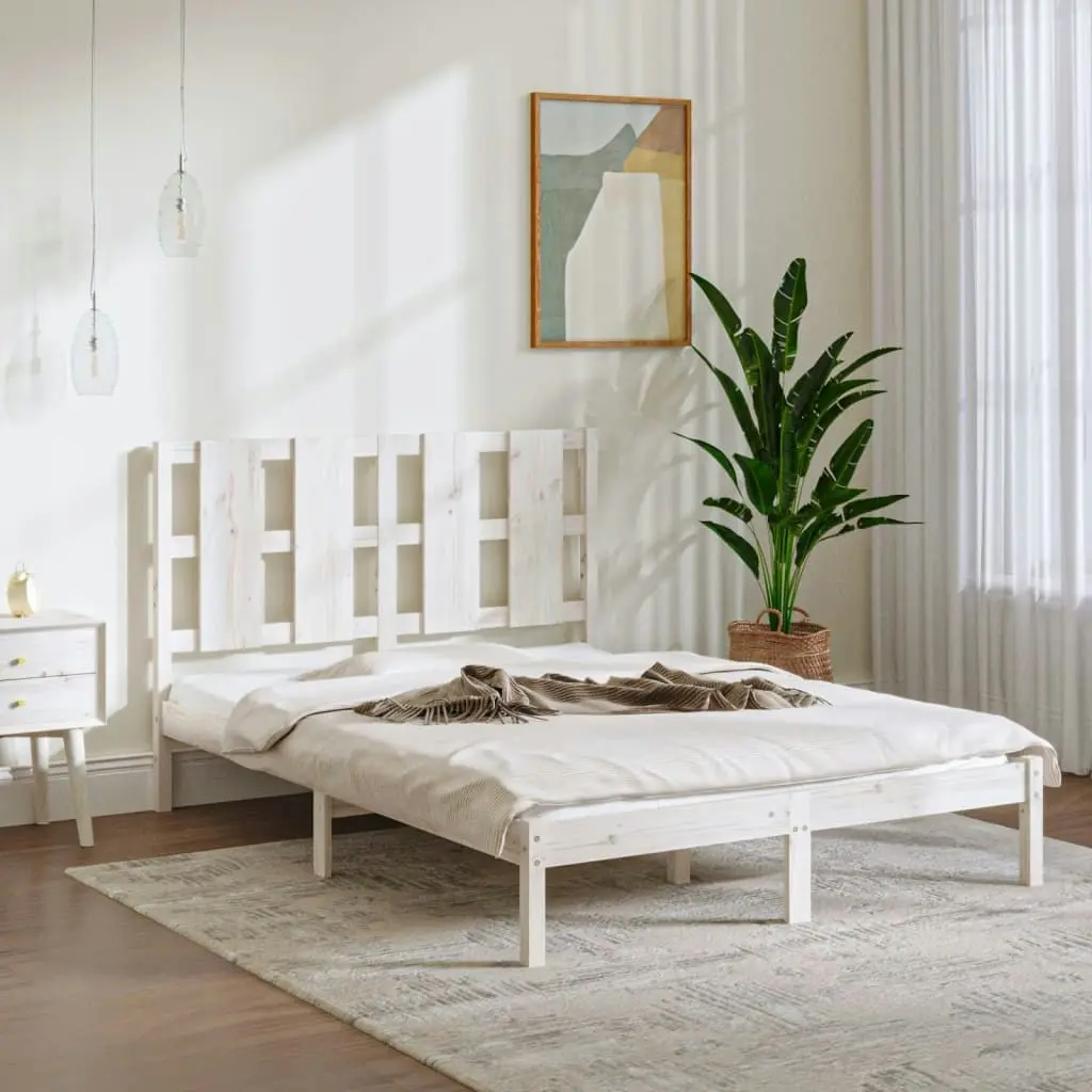 Bed Frame White Solid Wood 137x187 cm Double Size 3105576