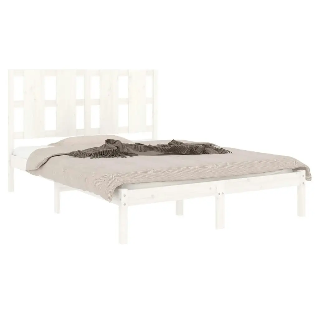 Bed Frame White Solid Wood 137x187 cm Double Size 3105576