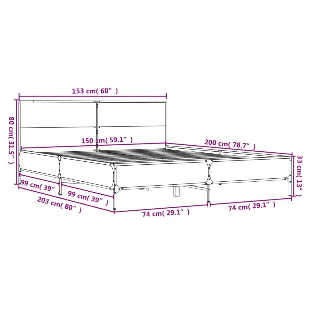 Bed Frame Sonoma Oak 150x200 cm Engineered Wood and Metal 3280003