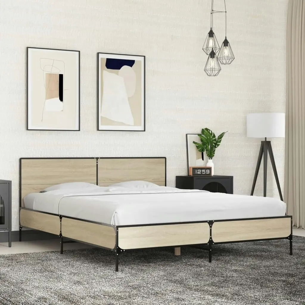 Bed Frame Sonoma Oak 150x200 cm Engineered Wood and Metal 3280003