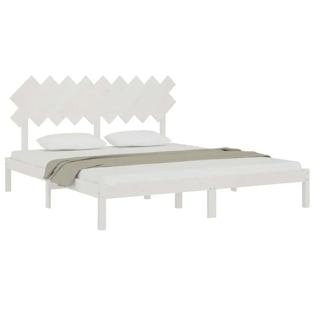 Bed Frame White 183x203 cm King Size Solid Wood 3104884