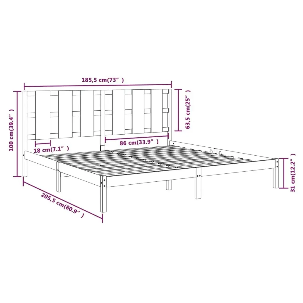 Bed Frame White Solid Wood 183x203 cm King Size 3105616