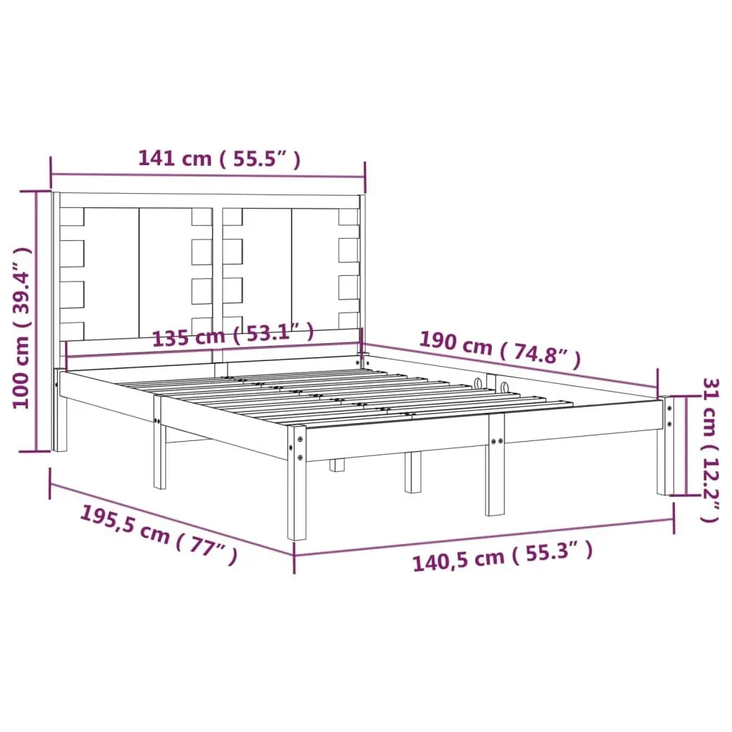 Bed Frame without Mattress Black 135x190 cm Solid Wood 3104197