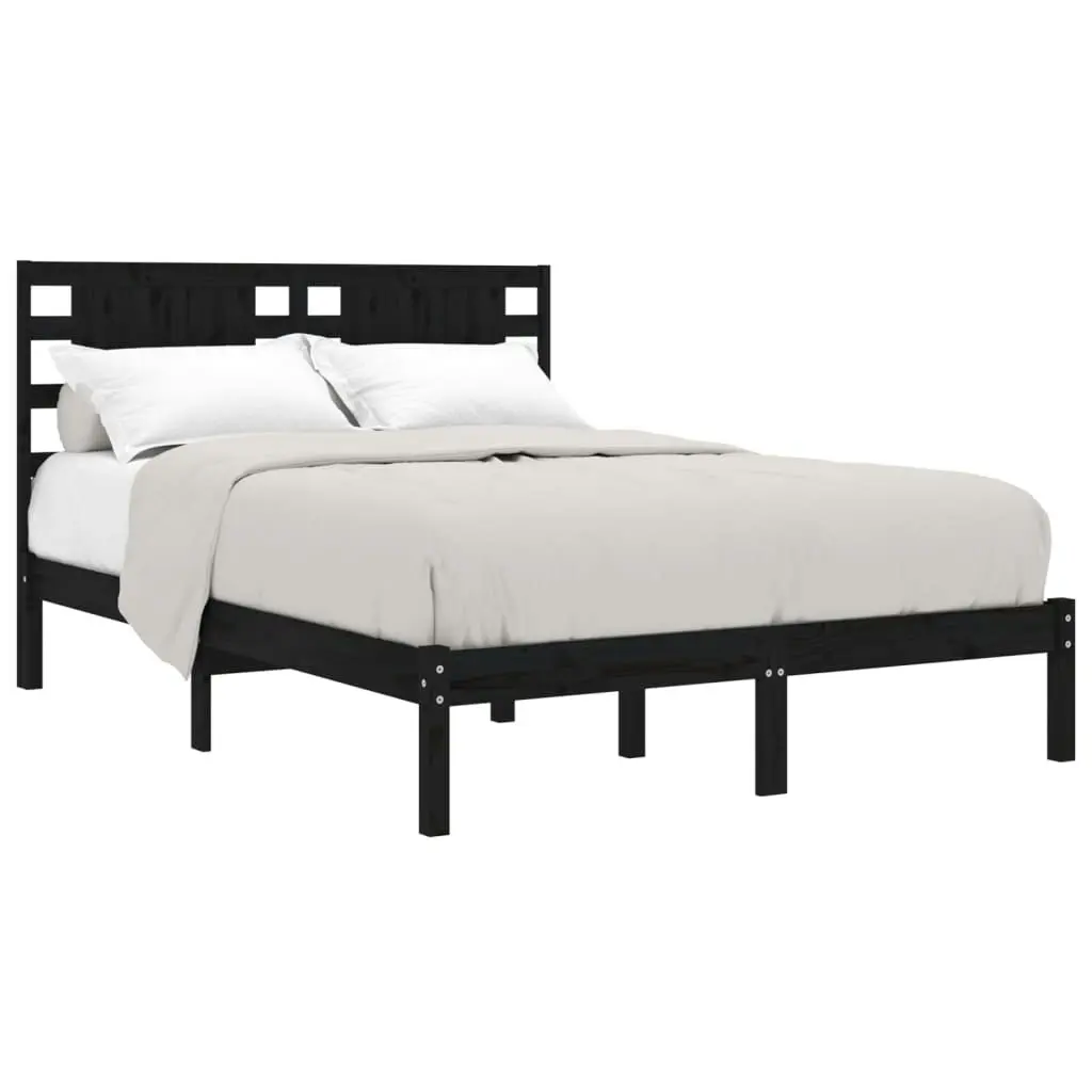 Bed Frame without Mattress Black 135x190 cm Solid Wood 3104197