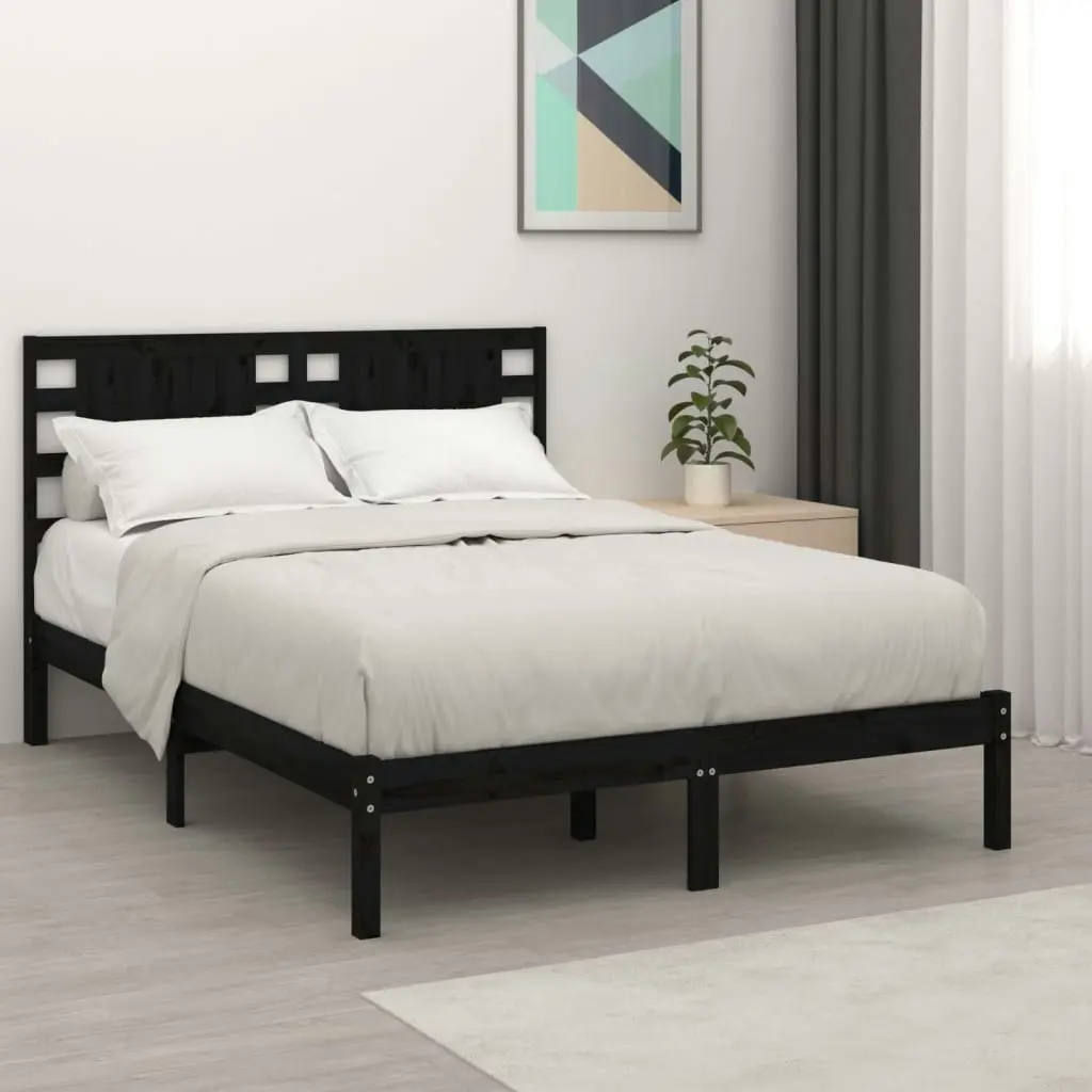 Bed Frame without Mattress Black 135x190 cm Solid Wood 3104197