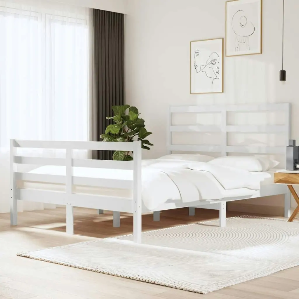 Bed Frame White Solid Wood Pine 137x187 cm Double Size 3104982