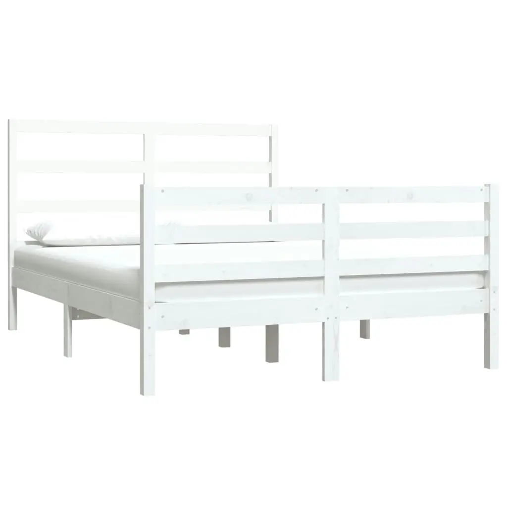 Bed Frame White Solid Wood Pine 137x187 cm Double Size 3104982