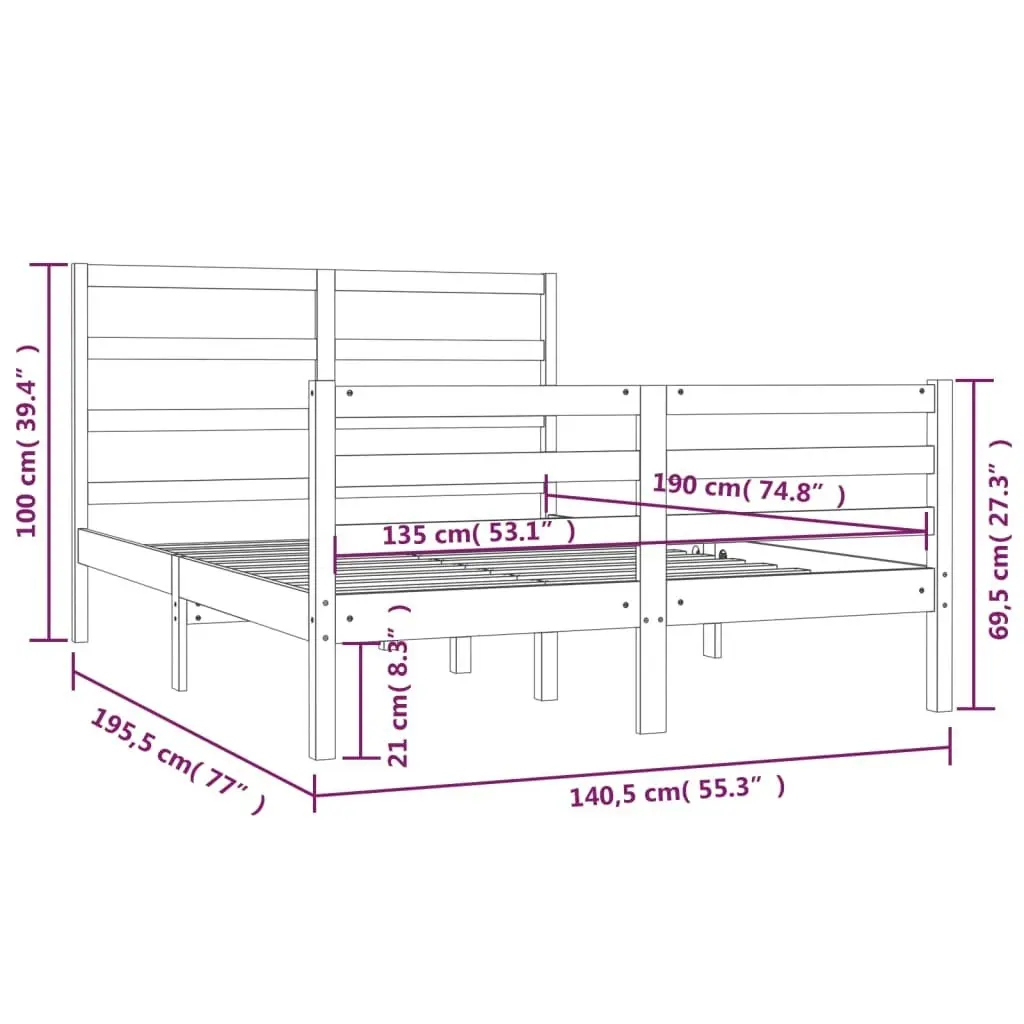 Bed Frame White Solid Wood Pine 137x187 cm Double Size 3104982