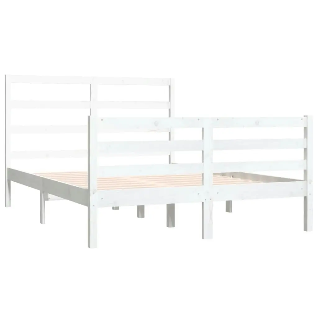 Bed Frame White Solid Wood Pine 137x187 cm Double Size 3104982