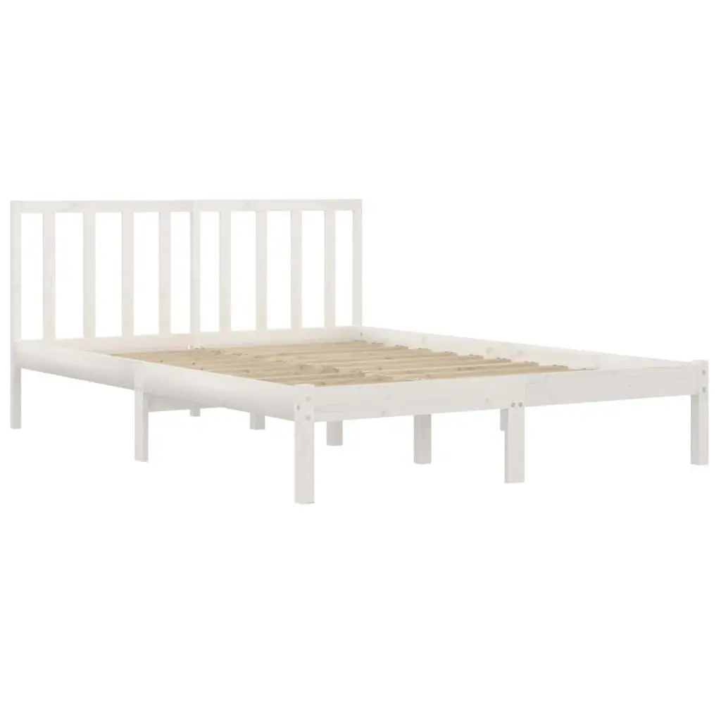 Bed Frame White Solid Wood Pine 137x187 cm Double Size 3105047