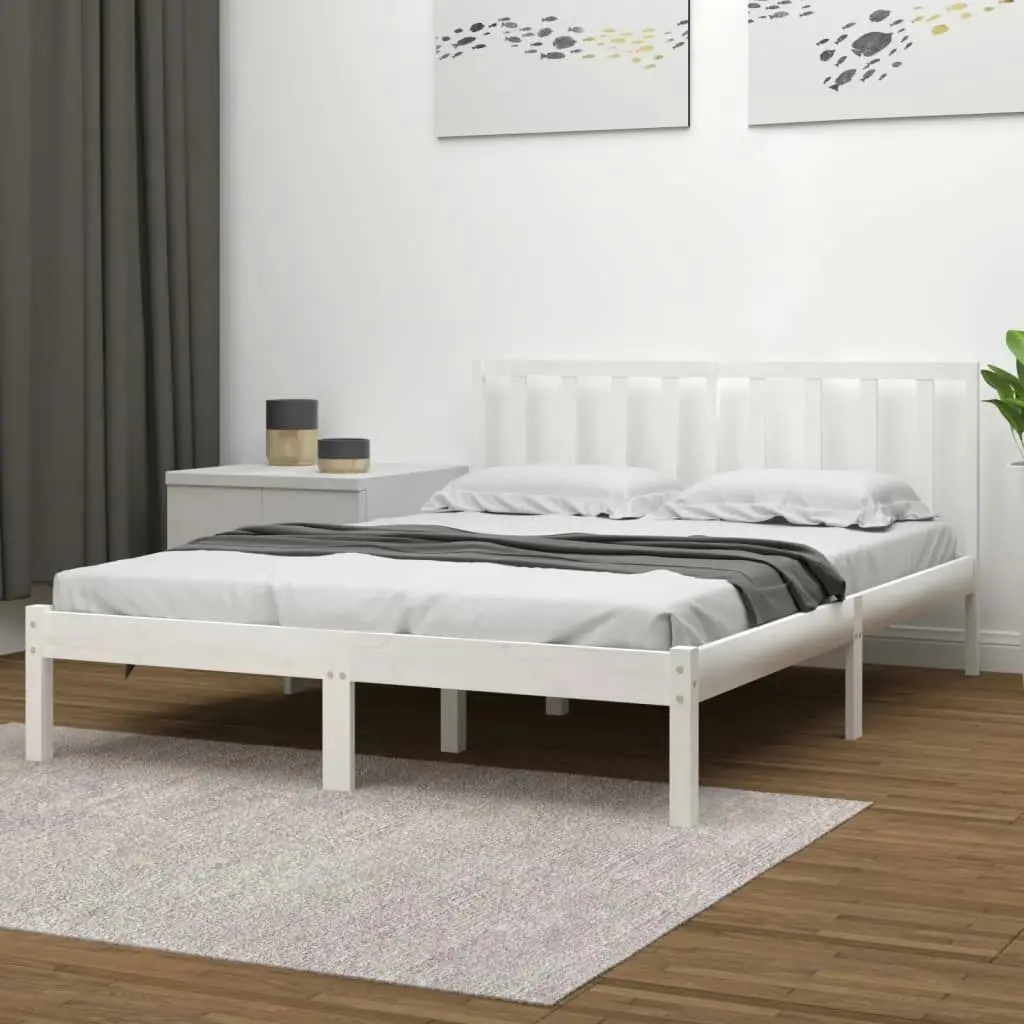 Bed Frame White Solid Wood Pine 137x187 cm Double Size 3105047