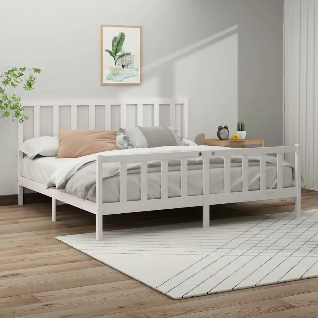 Bed Frame without Mattress White 183x203 cm King Solid Wood Pine 3106719