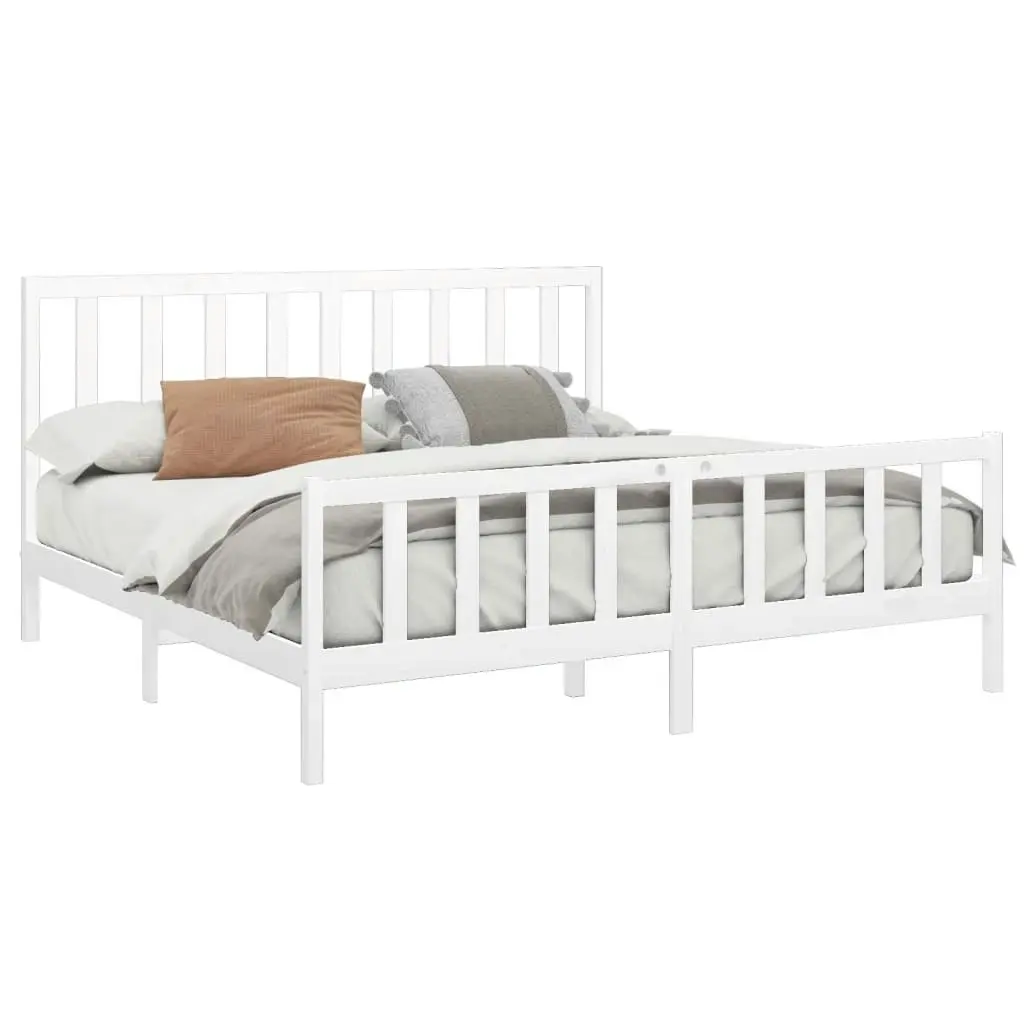 Bed Frame without Mattress White 183x203 cm King Solid Wood Pine 3106719