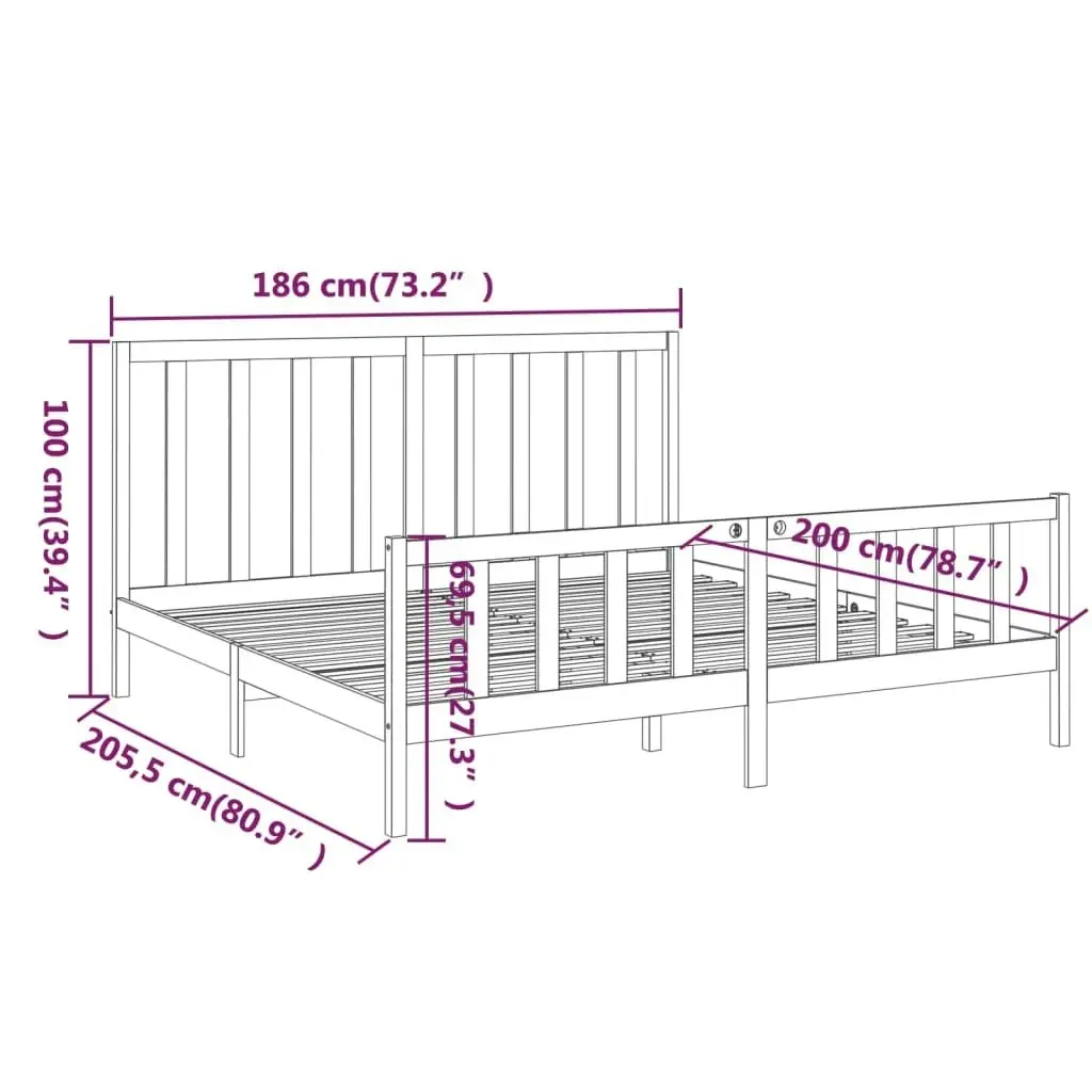 Bed Frame without Mattress White 183x203 cm King Solid Wood Pine 3106719