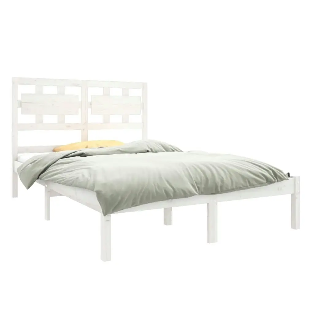 Bed Frame without Mattress White 135x190 cm Solid Wood 3105641