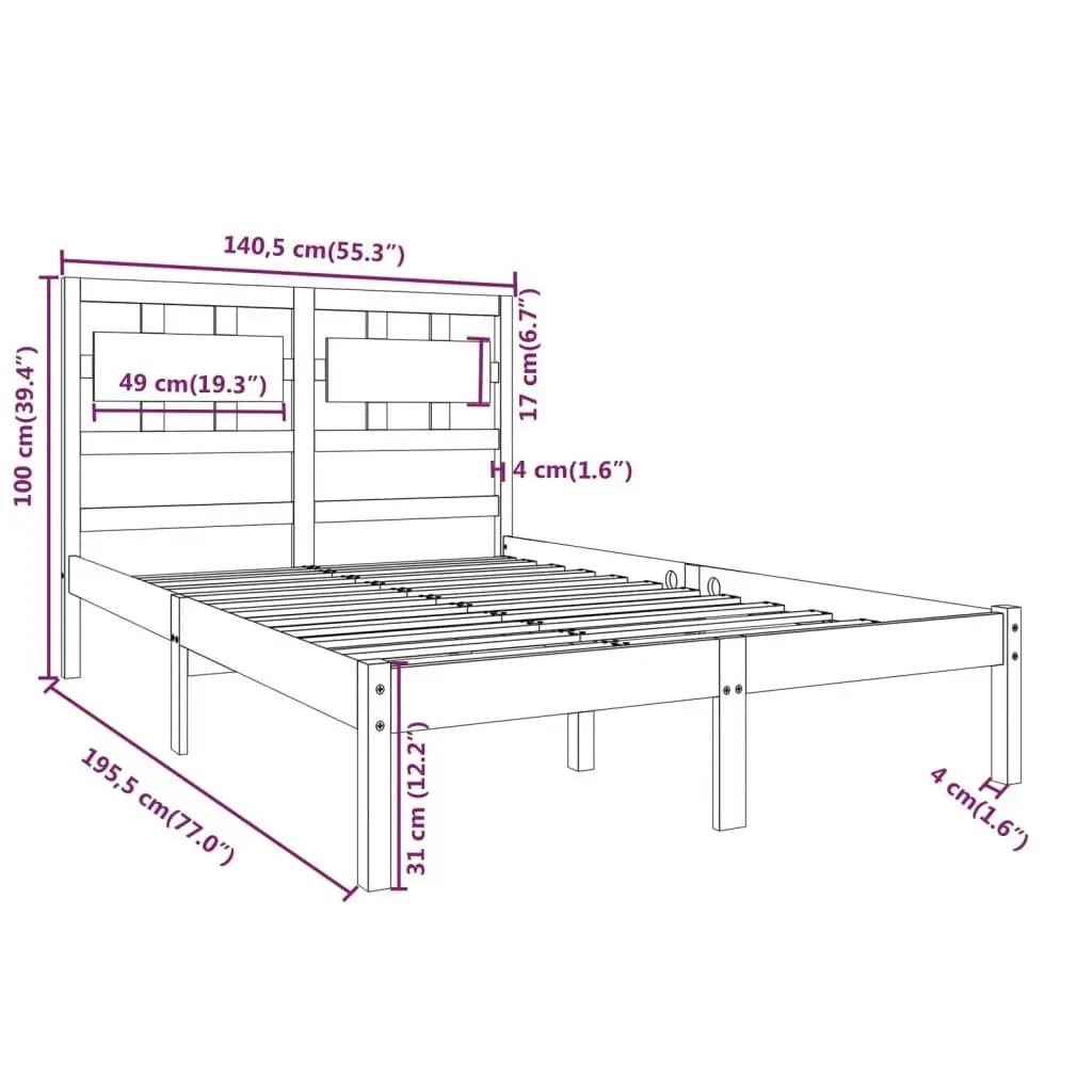 Bed Frame without Mattress White 135x190 cm Solid Wood 3105641