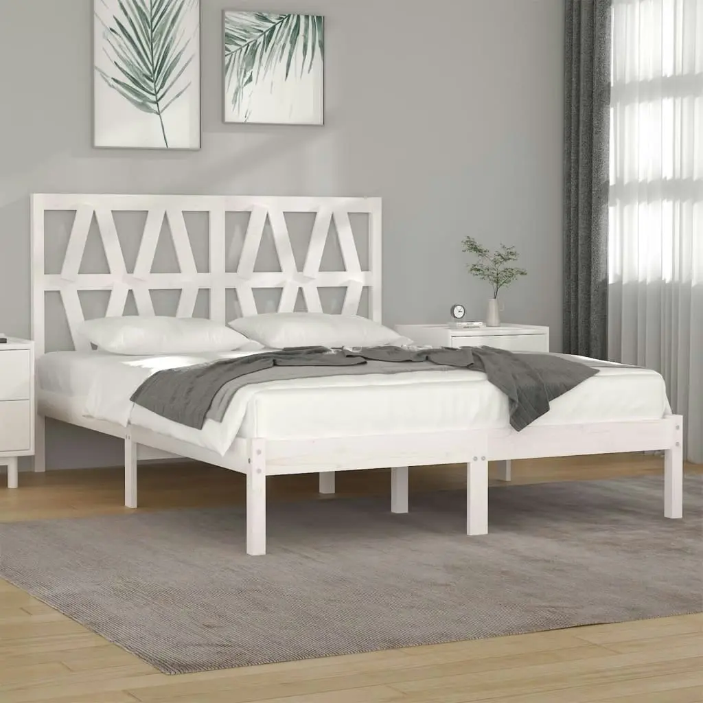 Bed Frame without Mattress White Solid Wood 183x203 cm King 3104014