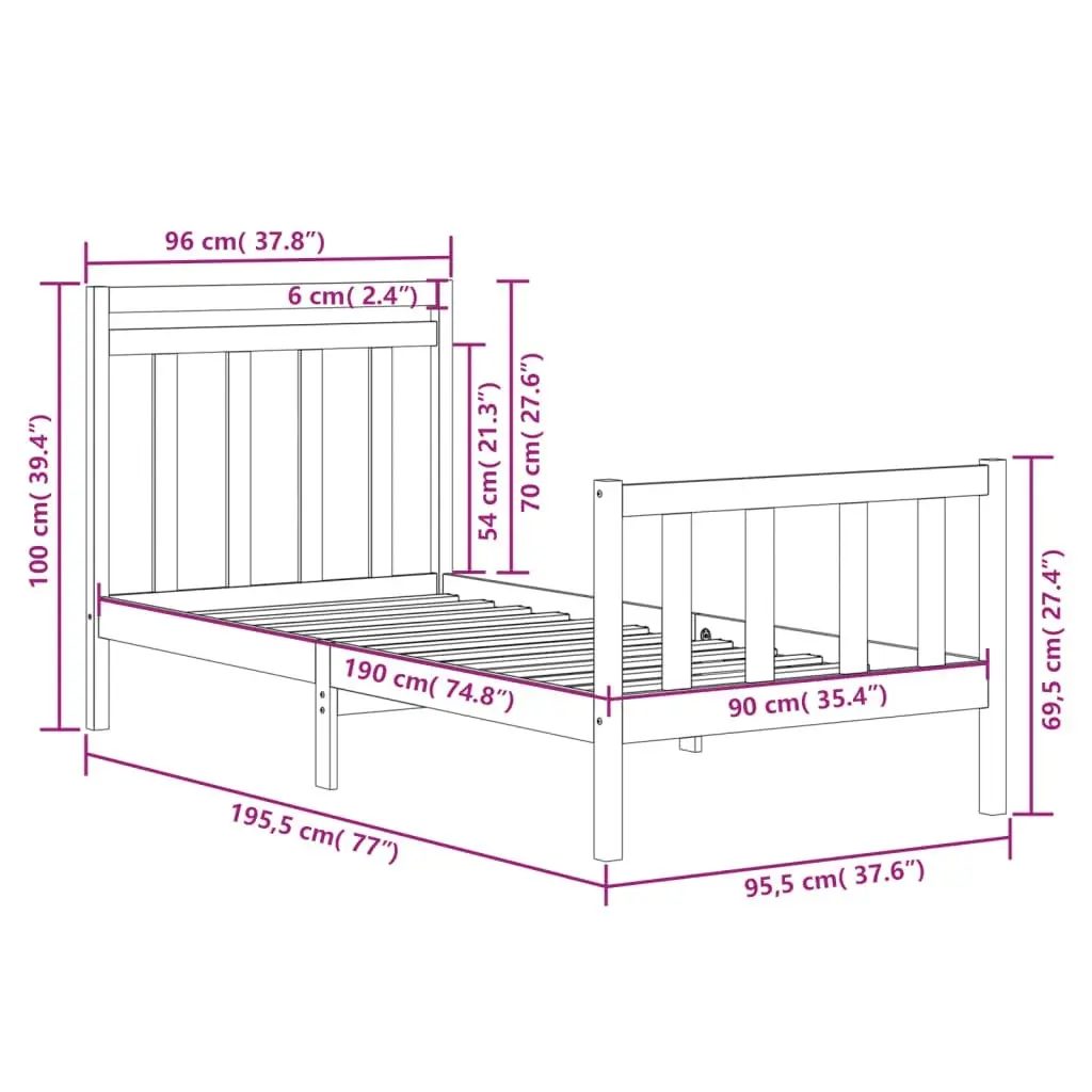 Bed Frame without Mattress 90x190 cm Solid Wood 3105345