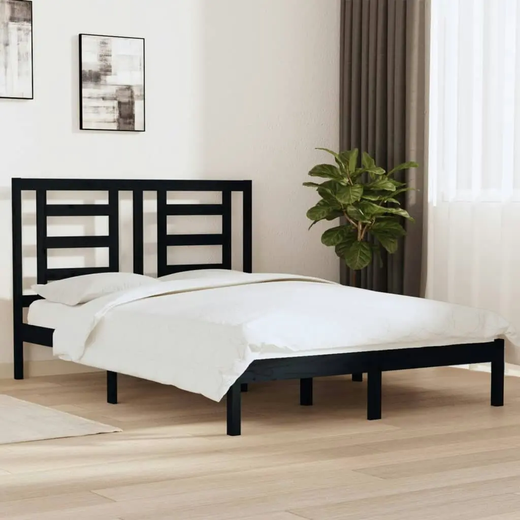 Bed Frame without Mattress Black 135x190 cm Solid Wood Pine 3104327