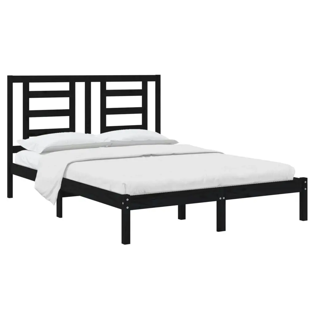 Bed Frame without Mattress Black 135x190 cm Solid Wood Pine 3104327