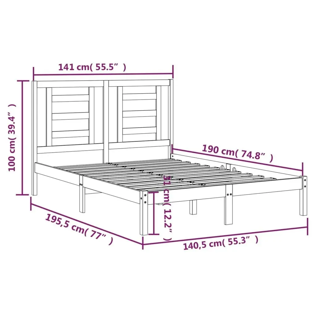 Bed Frame without Mattress Black 135x190 cm Solid Wood Pine 3104327