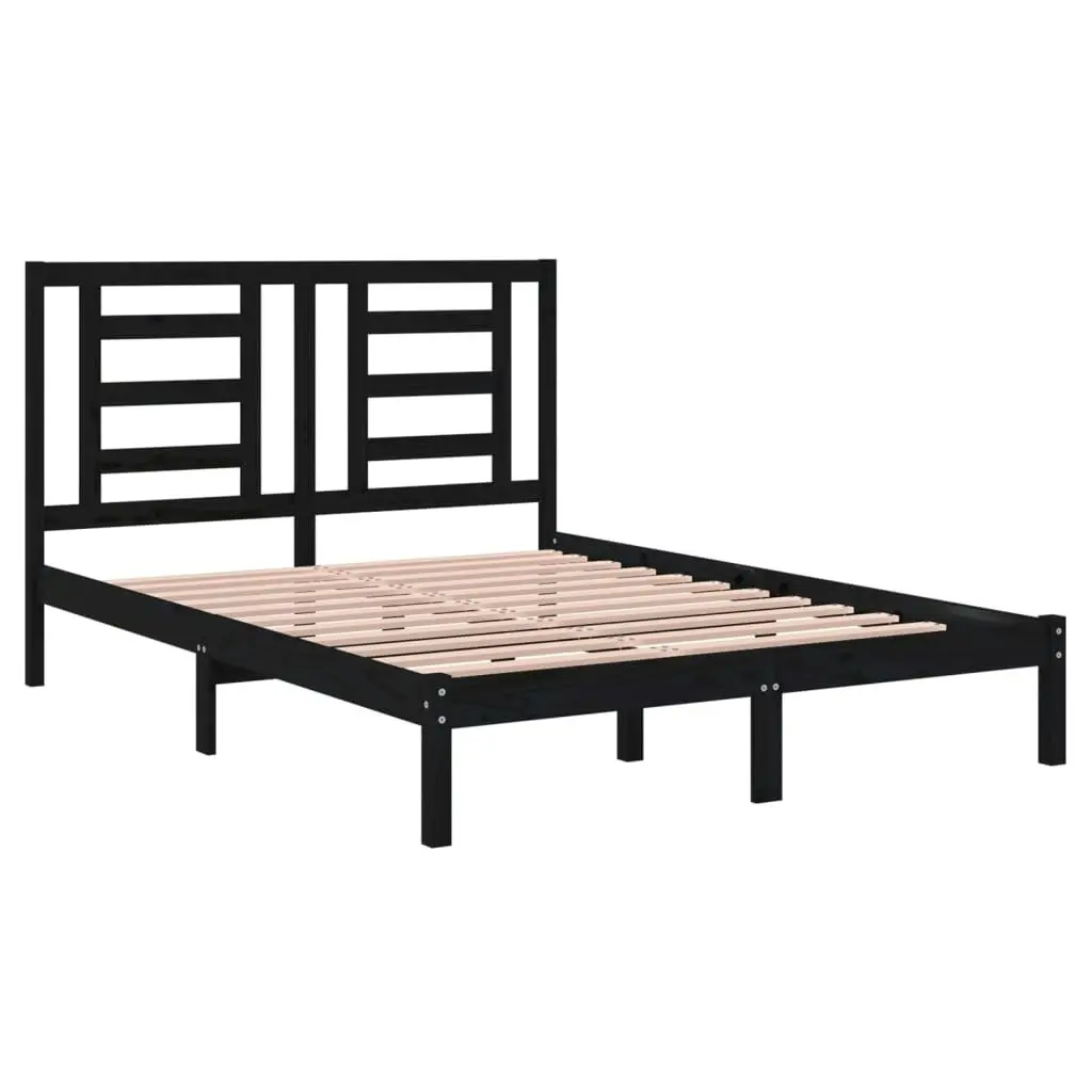 Bed Frame without Mattress Black 135x190 cm Solid Wood Pine 3104327