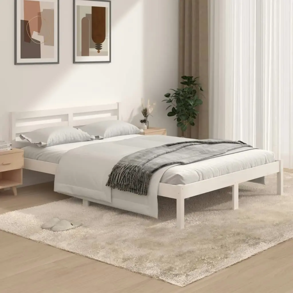 Bed Frame Solid Wood Pine White 137x187 cm Double Size 810406