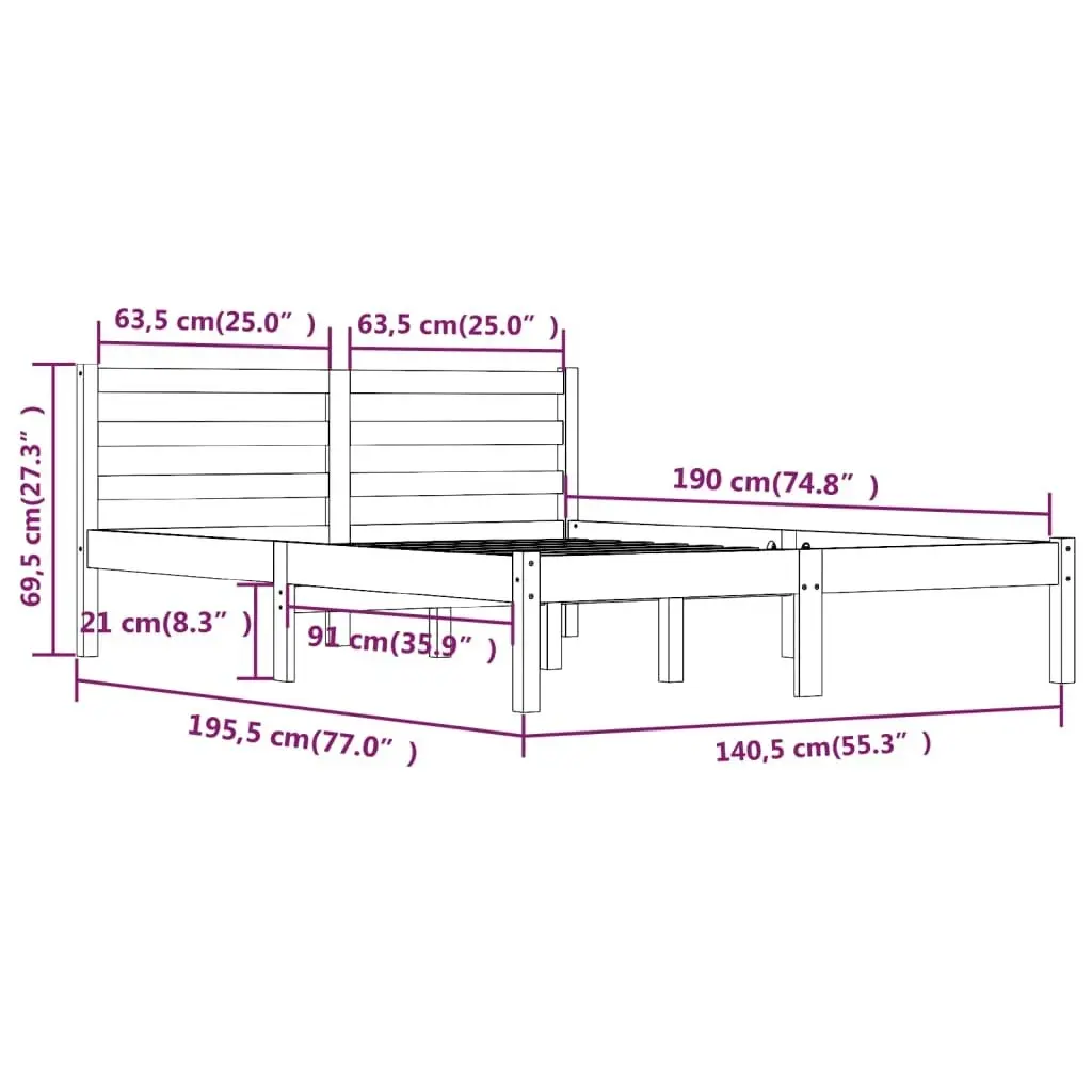 Bed Frame Solid Wood Pine White 137x187 cm Double Size 810406