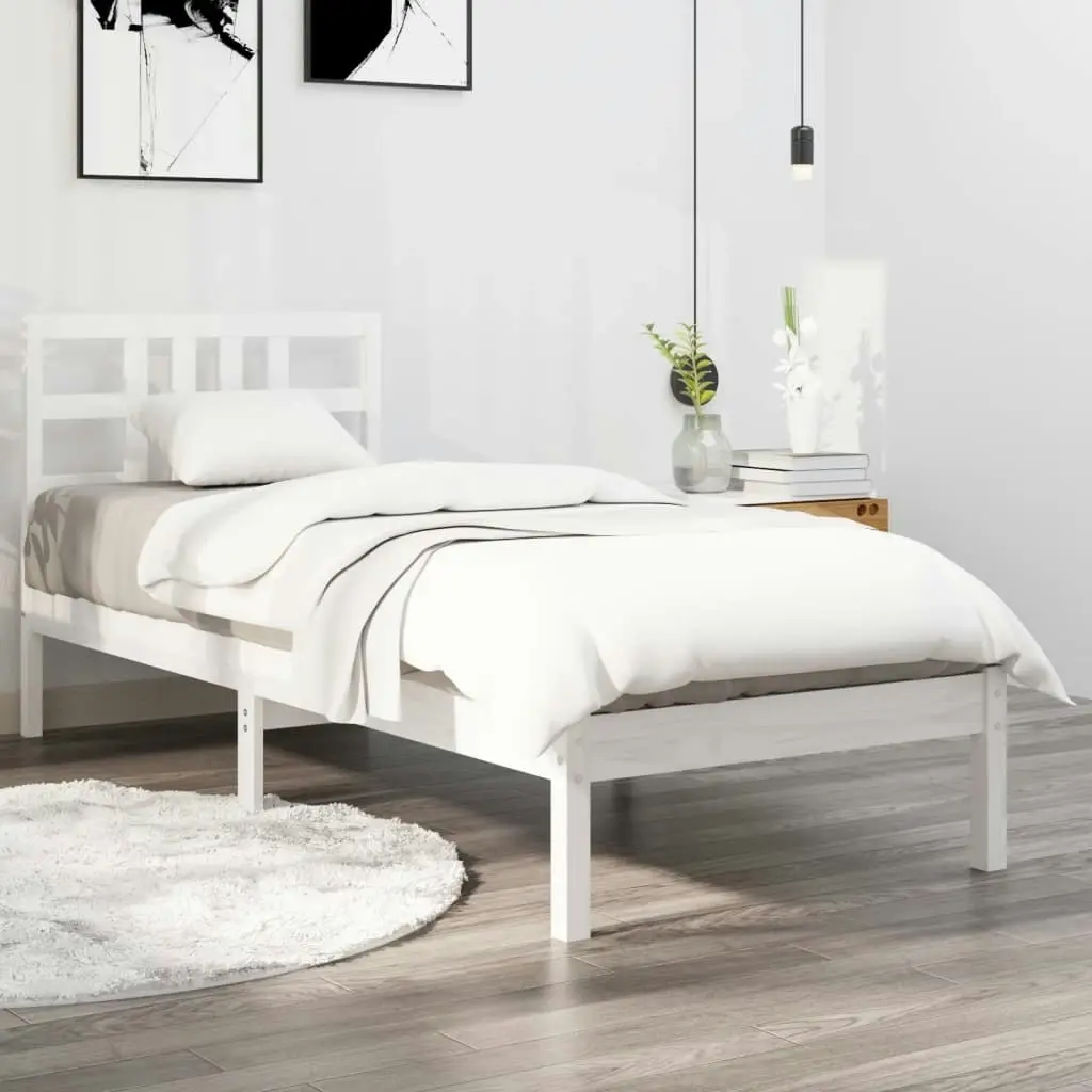 Bed Frame White Solid Wood 92x187 cm Single Size 3105371