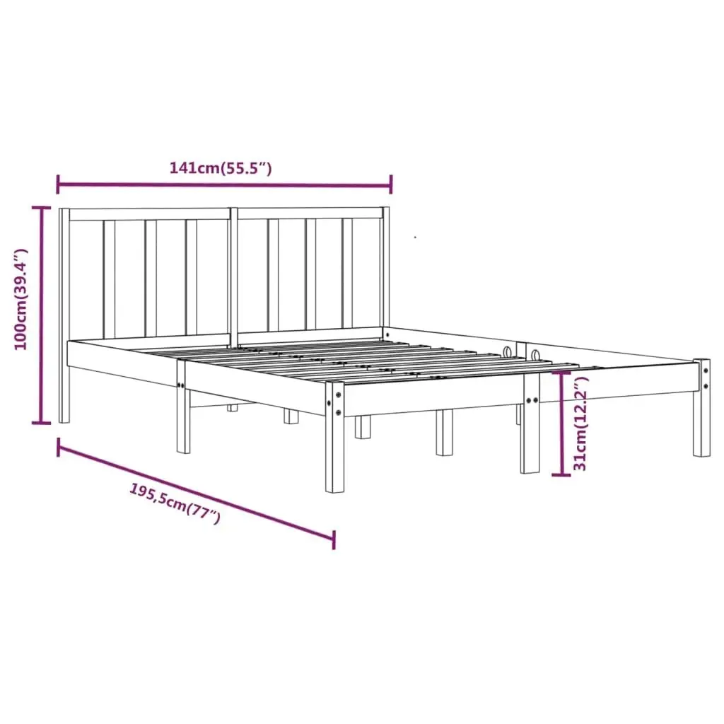 Bed Frame without Mattress White Solid Wood Pine 135x190 cm 3105112