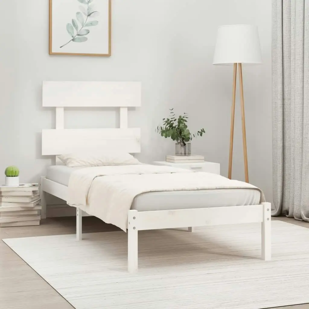 Bed Frame White Solid Wood 92x187 cm Single Size 3104639