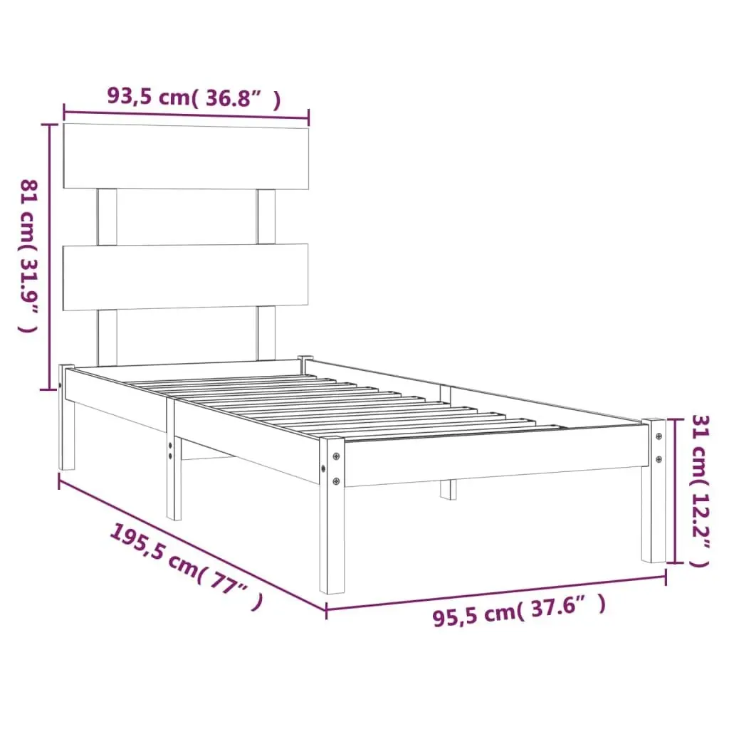 Bed Frame White Solid Wood 92x187 cm Single Size 3104639