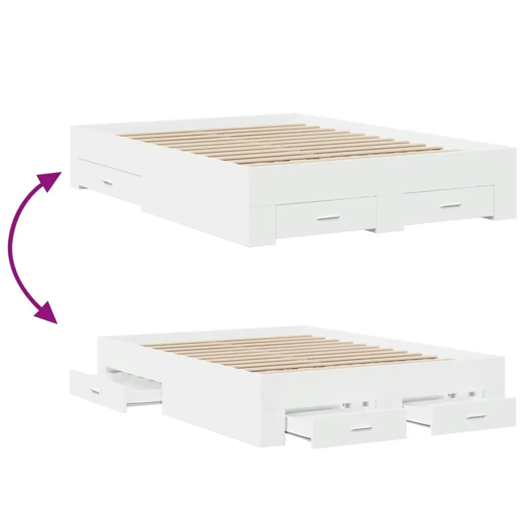 Bed Frame with Drawers White 135x190 cm Engineered Wood 3280405