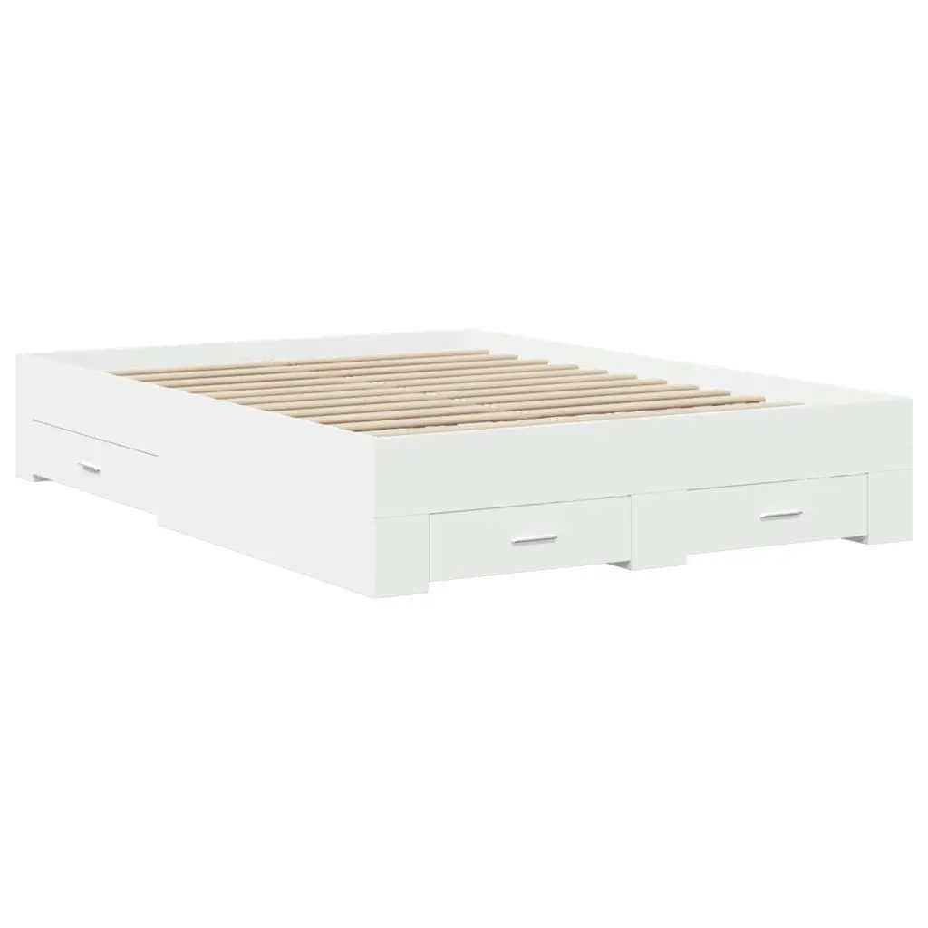 Bed Frame with Drawers White 135x190 cm Engineered Wood 3280405