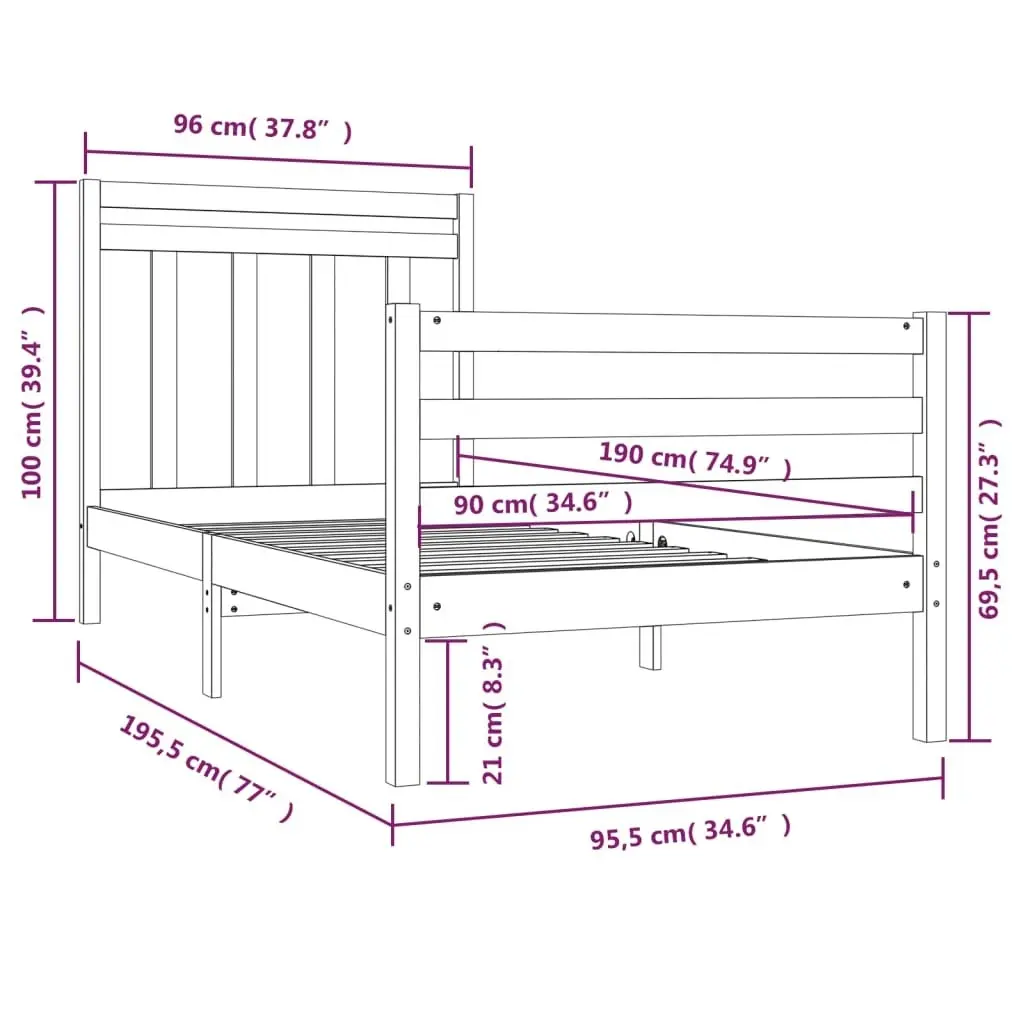 Bed Frame Solid Wood 92x187 cm Single Size 3105280