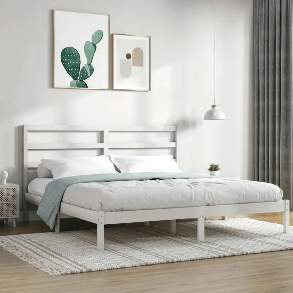 Bed Frame White Solid Wood 183x203 cm King Size 3104949