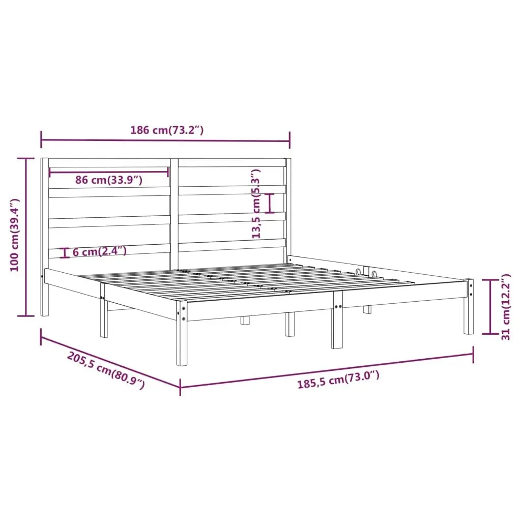 Bed Frame White Solid Wood 183x203 cm King Size 3104949