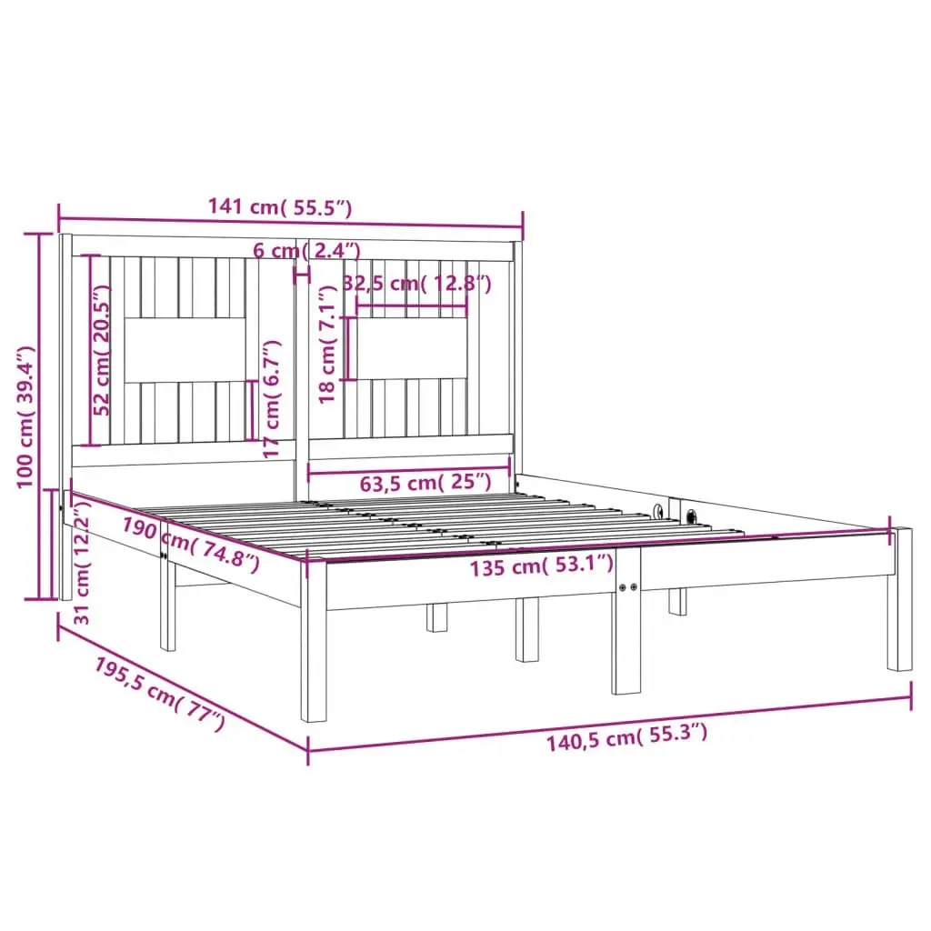 Bed Frame without Mattress Black Solid Wood 135x190 cm 3104042