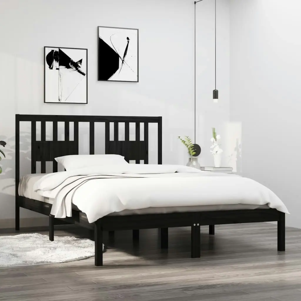 Bed Frame without Mattress Black Solid Wood 135x190 cm 3104042