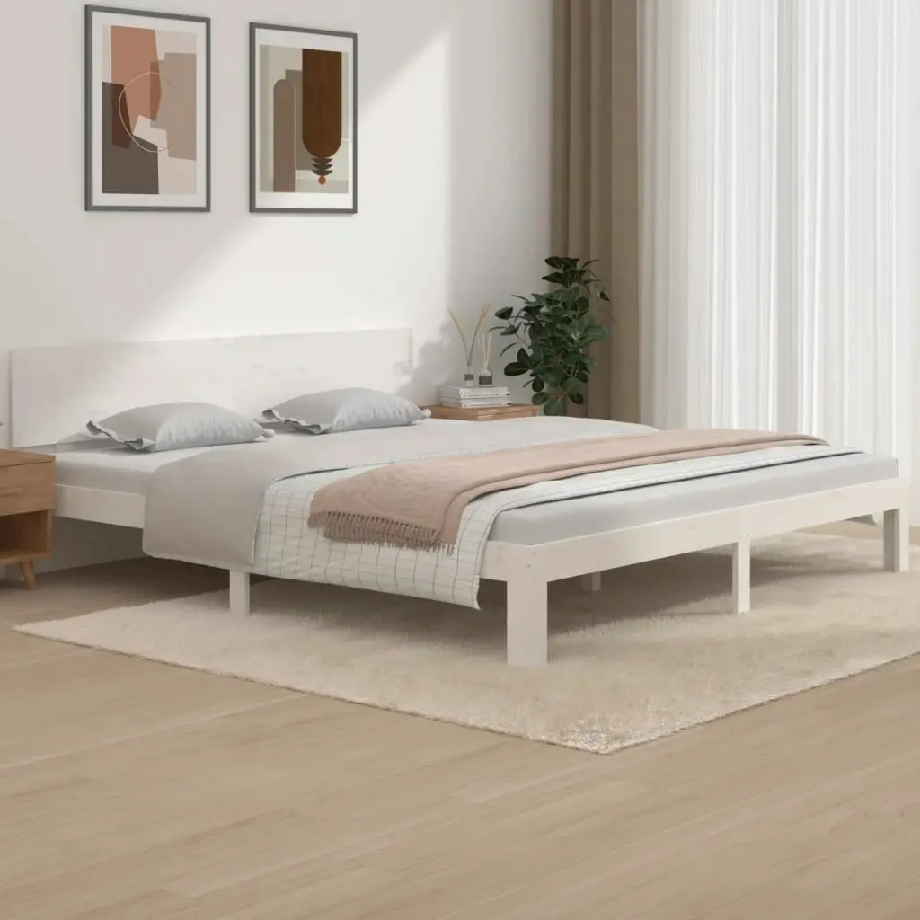 Bed Frame White 183x203 cm King Size Solid Wood 810511