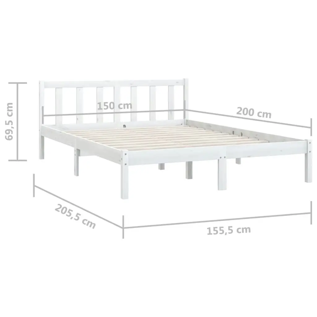 Bed Frame White Solid Wood Pine 153x203 cm Queen Size 810088