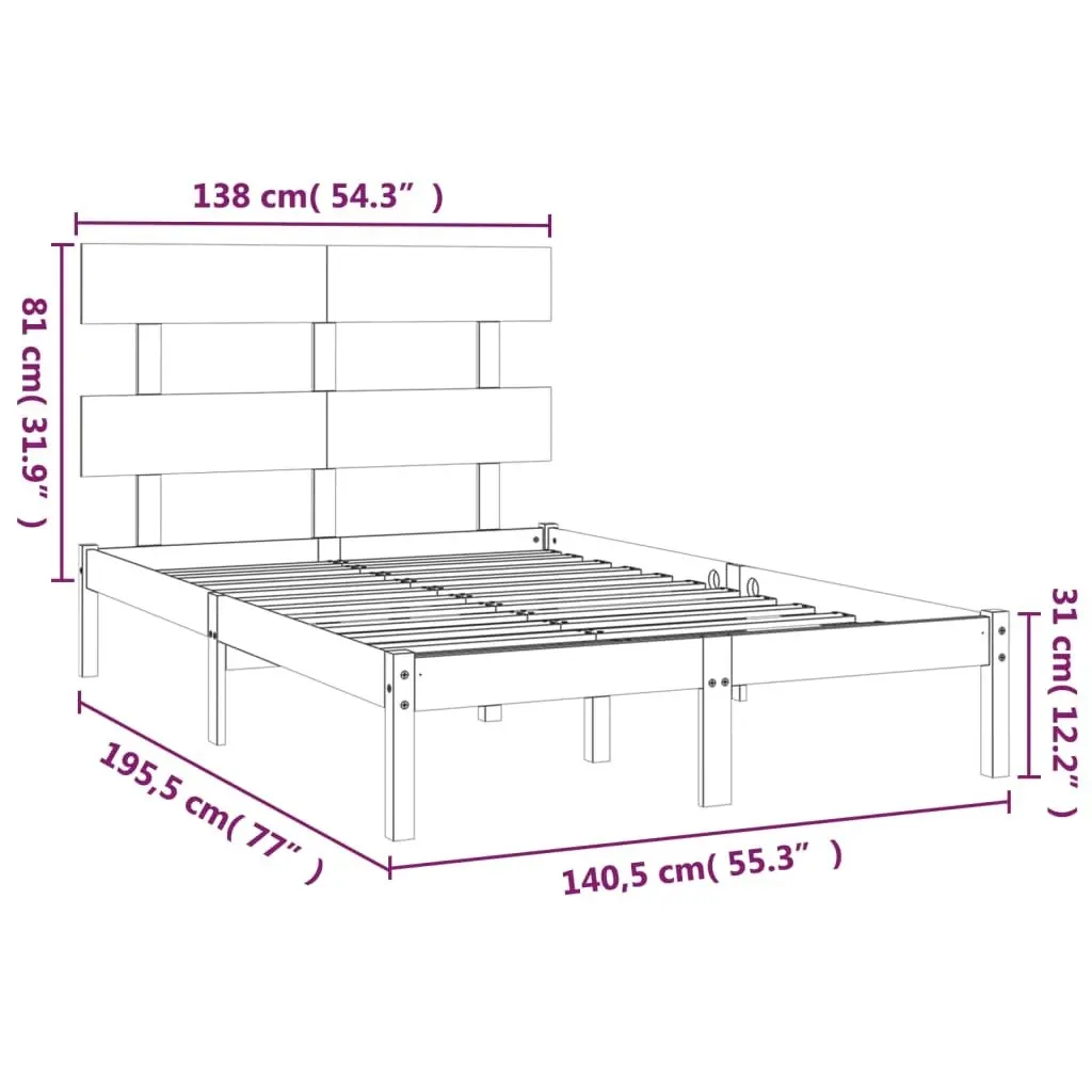 Bed Frame Black Solid Wood 137x187 cm Double Size 3104652