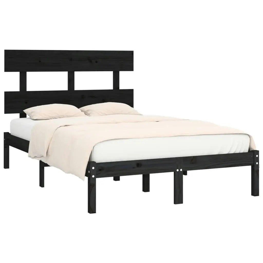 Bed Frame Black Solid Wood 137x187 cm Double Size 3104652