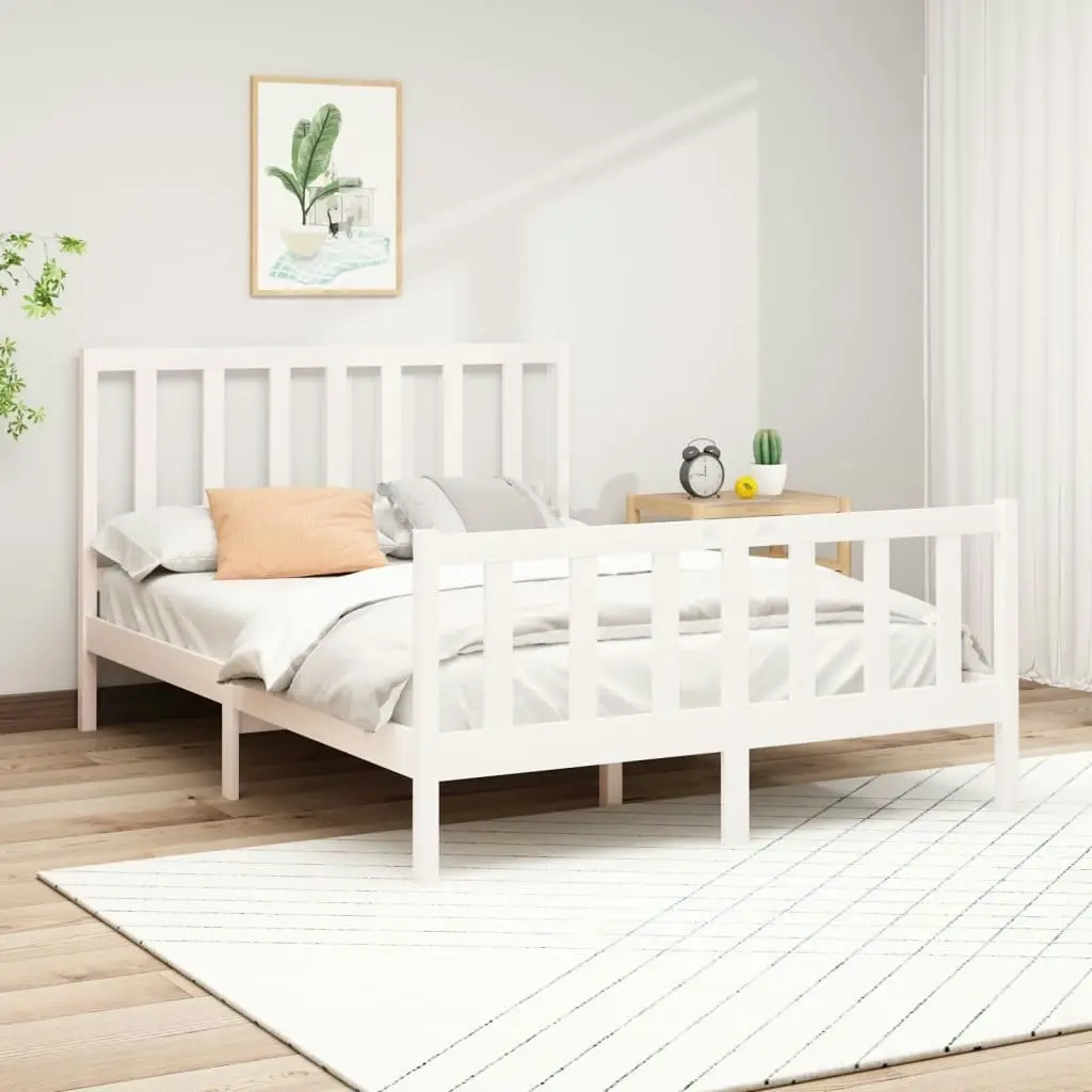 Bed Frame without Mattress White 150x200 cm Solid Wood Pine 3106709