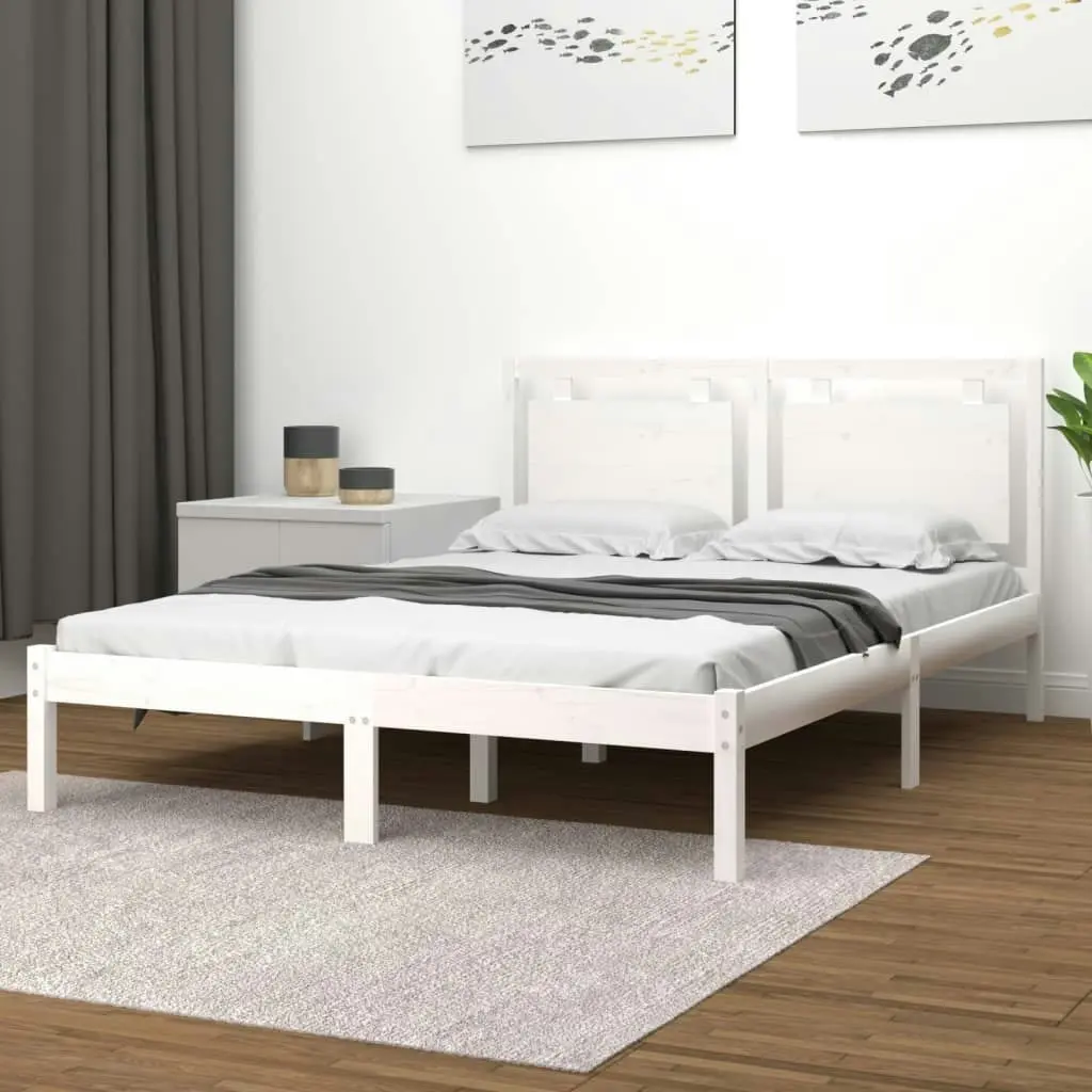 Bed Frame White Solid Wood 137x187 cm Double Size 3105511