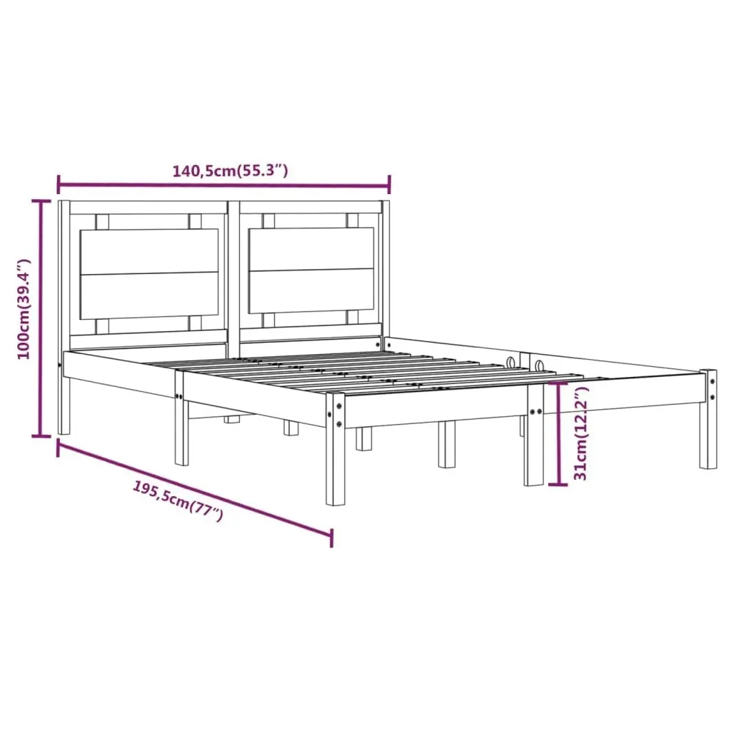 Bed Frame White Solid Wood 137x187 cm Double Size 3105511