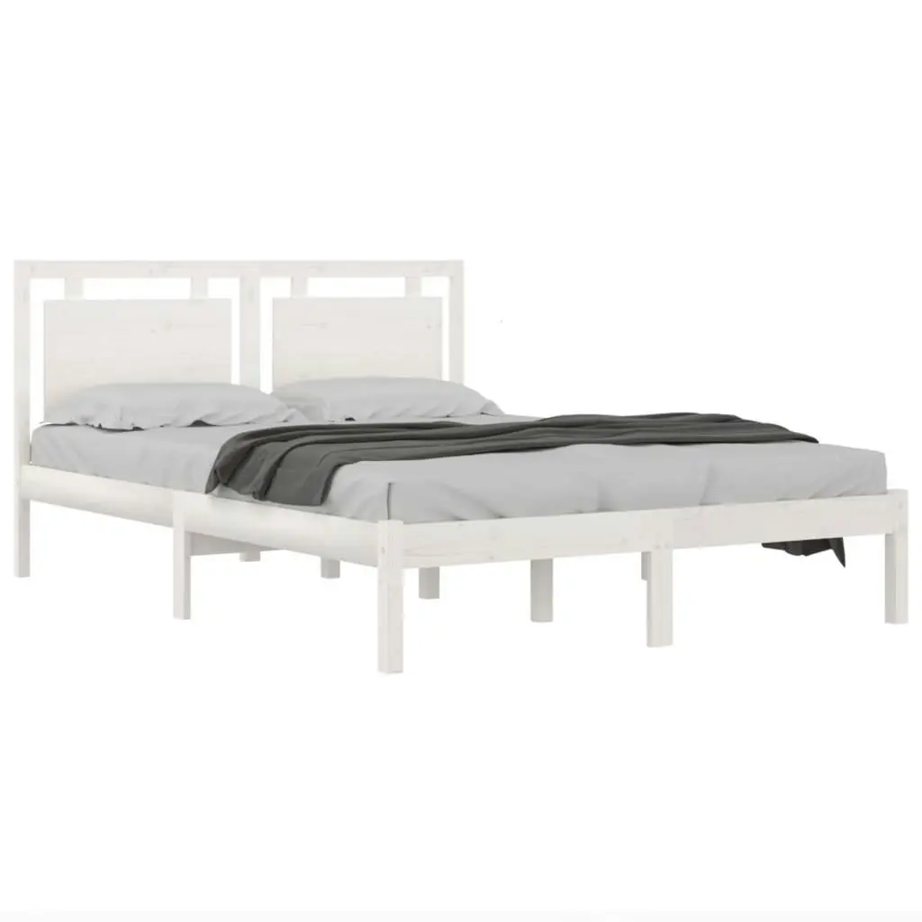 Bed Frame White Solid Wood 137x187 cm Double Size 3105511